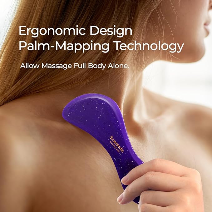 Scienlodic 2 Pcs Gua Sha Massage Tools for Face & Body (Purple, Resin) - Guasha Scraping Tool for Jawline Contouring, Puffiness Reduction, Neck, Shoulders, Arms & Calves Relaxation