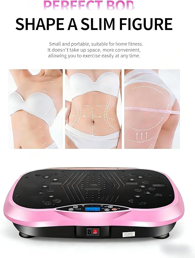 Vibrating Platform Fitness Machine, Full-Body Workout Trainer, with LCD Screen, Pink.