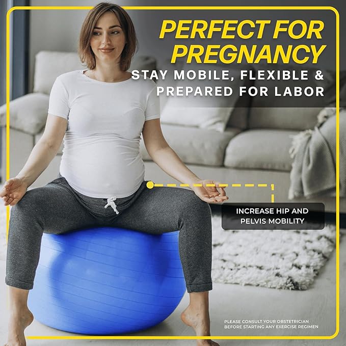 26 Inch Exercise Ball, Yoga Ball for Workout, Balance Stability, Fitness Ball for Office, Home, Gym, Balance Balls with Quick Pump