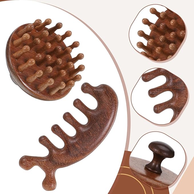 Wood Scalp Massager & Hair Scrubber, Wood Head Massage Brush for Hair Growth Manual Scalp Scrubber Sandalwood Portable Scalps Brush Tool for Woman Men
