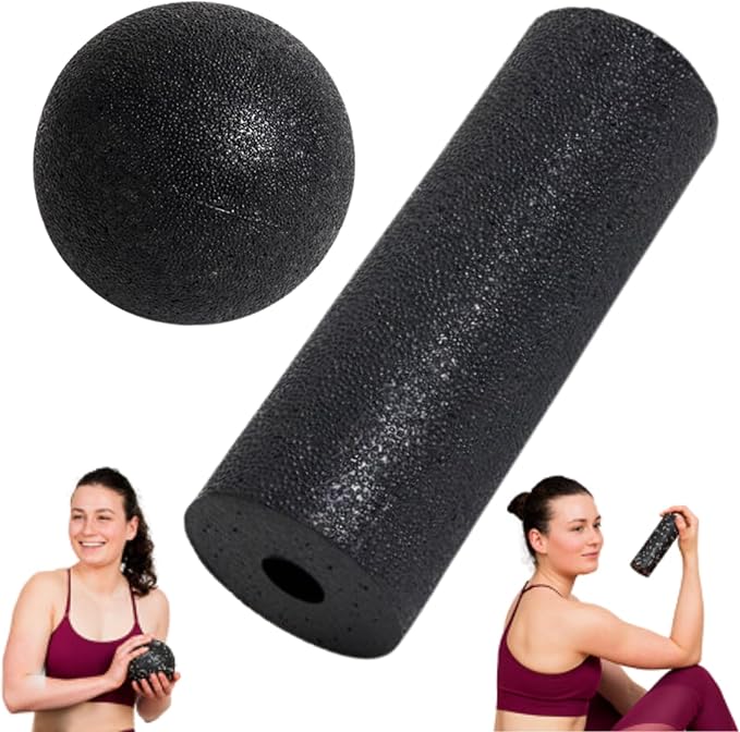 Mini Massage Foam Roller High Density - 100% Recycled Non-toxic Material - Portable Pocket-Sized for Travel - Foot Arch,Legs & Arms Pain Target - Waterproof and Durable 15x6cm(Roller + Ball)