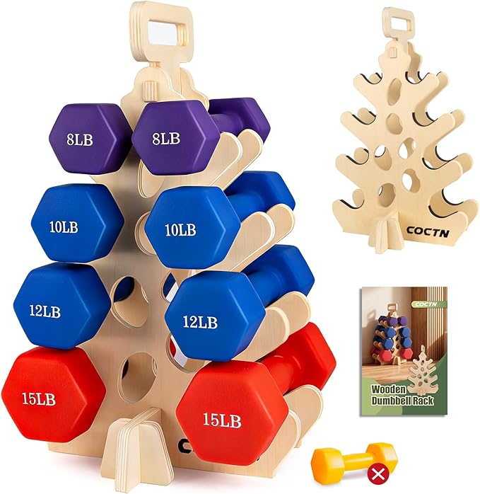 Dumbbell Rack Stand Only, Wooden 4-Tier Small Weight Holders for 5-15lbs Free Weights & Women, Compact A-Frame Hand Weight Rack for Home Gym Space Saving (Dumbbells Not Included)