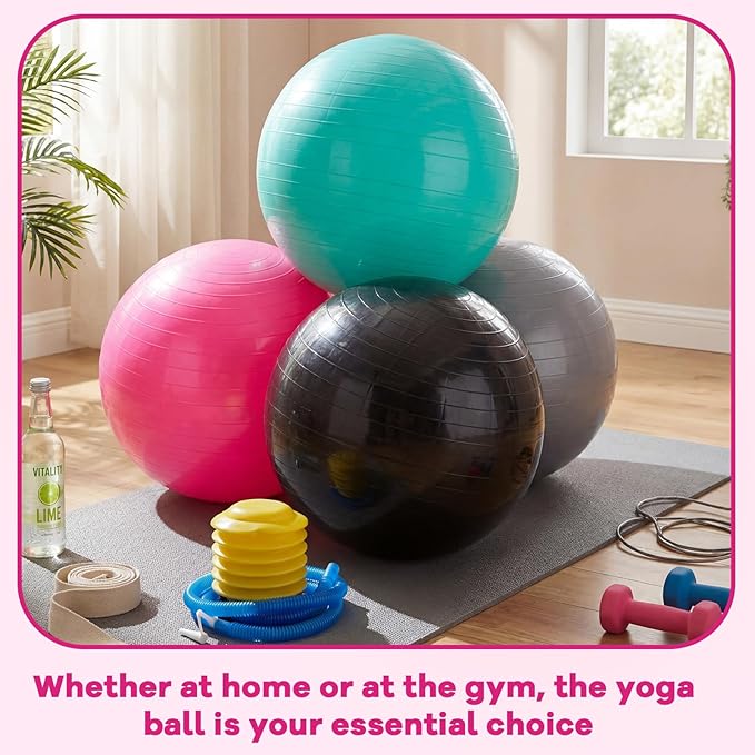 Leyndo 4 Pcs 26 Inch Yoga Exercise Ball Pilates Pregnancy Birthing Fitness Ball with Quick Pump Anti Burst for Improved Posture, Balance, Yoga, Pilates, Training