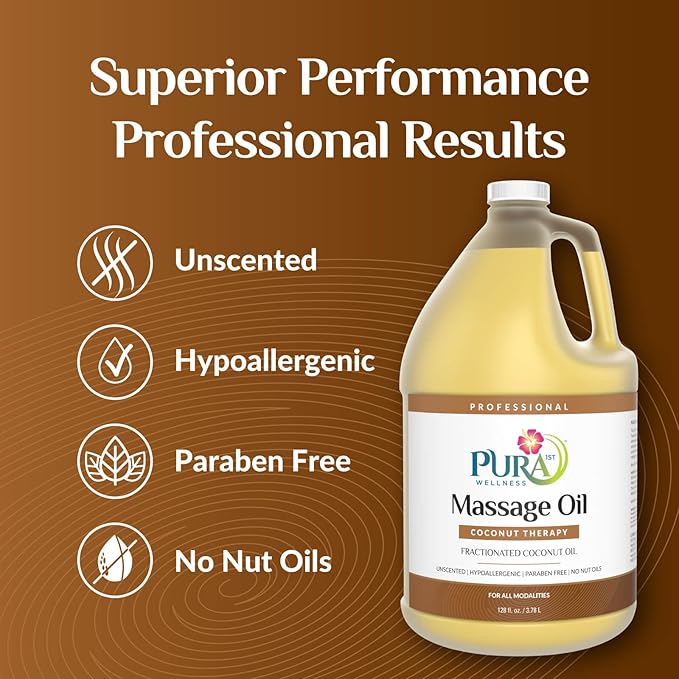 Coconut Therapy 1 Gallon Massage Oil, Coconut Oil, Professional, Massage Therapy, Deep Tissue, Unscented, Natural Ingredients, Skin Hydrating, Moisturizing, Muscle Relief, for Bruising