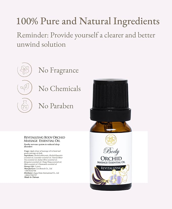 100% Organic Essential Oil Blend for Massage, Home Care, Aromatherapy, Natural Ingredients - Orchid, Lavender, Bergamot, Chamomile, Ylang Ylang, 10ML