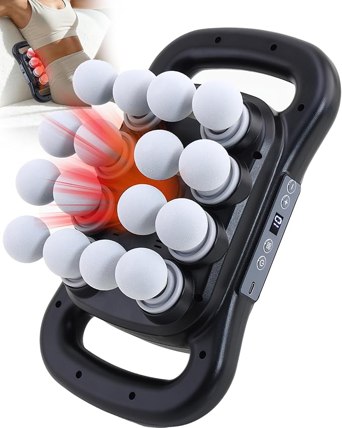 16-Head Massage Gun, Deep Tissue Percussion Massager with 9 Modes & 9 Intensities, 2600mAh Battery Back Bassager for Pain Relief Deep Tissue for Muscle Pain Relief in Back, Legs, Shoulders
