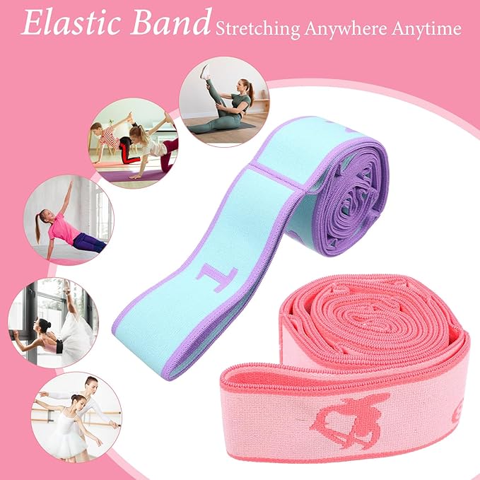 2PCS Elastic Yoga Stretching Strap with Loops, Stretch Strap for Dance, Gymnastics Stretching Ballet Dance Bands, Adjustable Stretching-Bands, Multi-Loop Exercise Bands for Pilates, Latin and Yoga