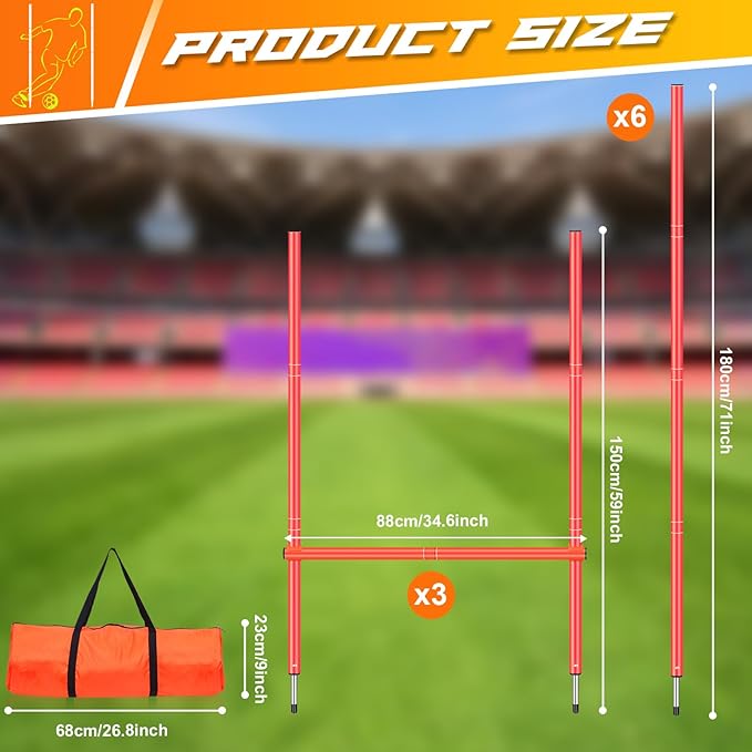 Soccer Agility Training Slalom Poles Adjustable Orange Agility Poles for Outdoor Agility Training Poles Equipment Applicable to Speed Physical Fitness Training Fitness Soccer & Basketball Training
