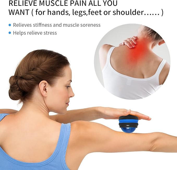 Coolrunner Massage Ball, Manual Roller Massager, Handheld Self Massage Therapy and Relax Full Body Tools for Sore Muscles, Shoulders, Neck, Arms, Legs, Back, Foot, Body (Blue)