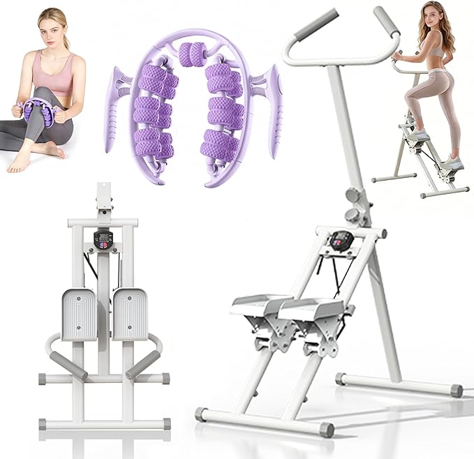 Foldable Stair Stepper for Home Gym with Leg Massager Roller, Full Body Workout Climber Machine, Fitness Equipment with Adjustable Handles