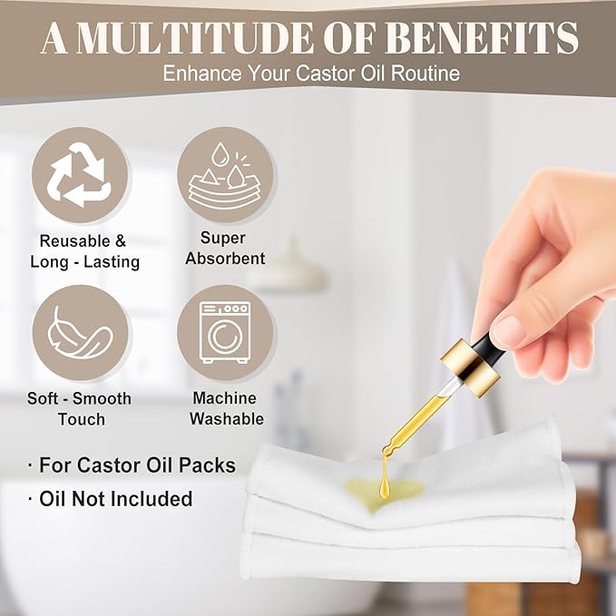 2 Pcs Organic Cotton Castor Oil Pack Wrap – Reusable Cotton Flannel Pads (No Straps) – Washable, Durable, Absorbent Cloth for Abdomen & Joints