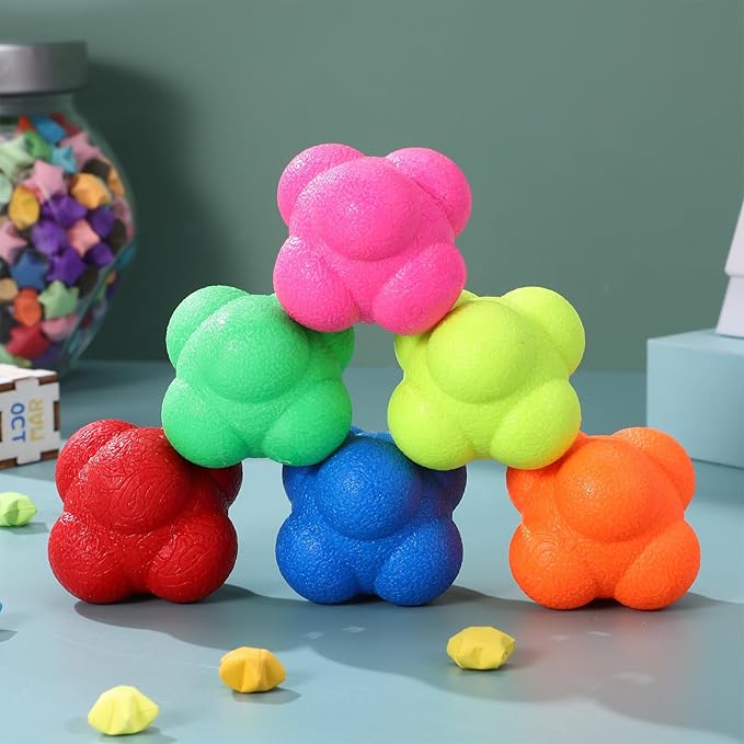 6 Pack Reaction Ball Set for Agility Training Hand Eye Coordination Reflex Workout Bounce Ball for Baseball Tennis Basketball Exercise