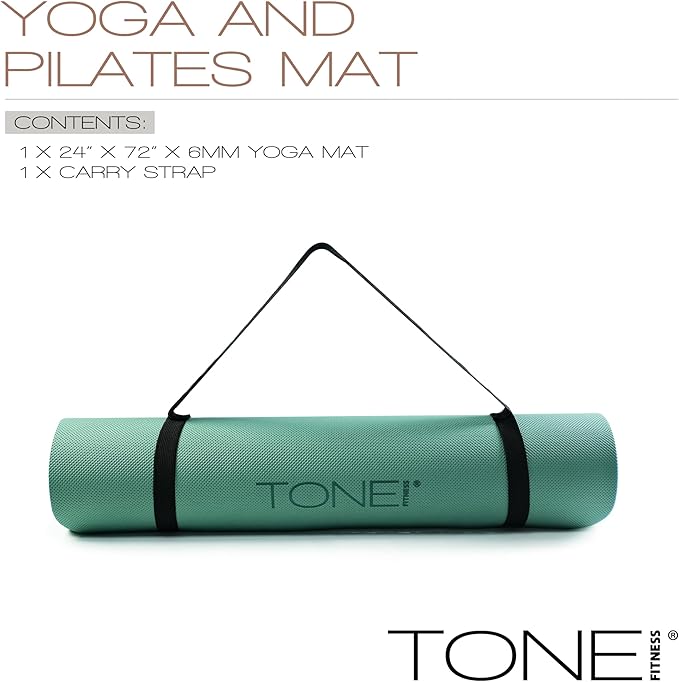 TONE Fitness Yoga Mat 1/4" Thick Non Slip Exercise & Pilates Mat for Home Workouts with Carrying Strap | Multiple Options