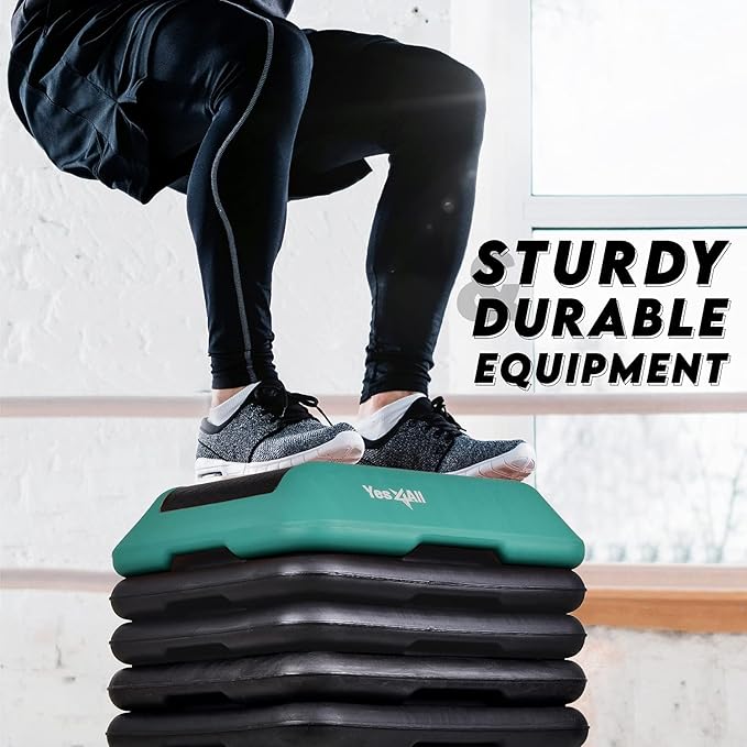 Yes4All High Arobic Step Platform & Stackable Risers - Adjustable 4"/6"/8"/10"/12" Height - Choose Full Step Platform Set or 2-Pack Stackable Risers, Customize for Cardio & Aerobic Exercise