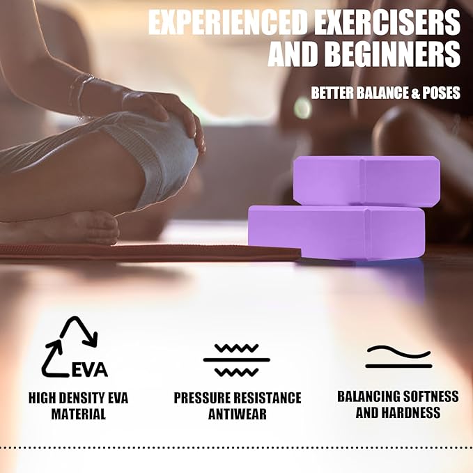 2 Pcs Yoga Blocks, 9"x6"x3" Foam Blocks Yoga Props for Pilates Stretching and Meditation Exercise Blocks Lightweight Yoga Essentials