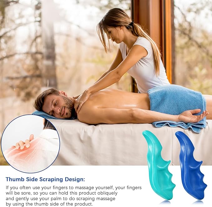 Nuanchu 2 Pcs Blue and Green Thumb Saver Massage Tool Deep Tissue Massager for Pressure Reflexology Professional Neck Shoulder Back Foot Stress Relief