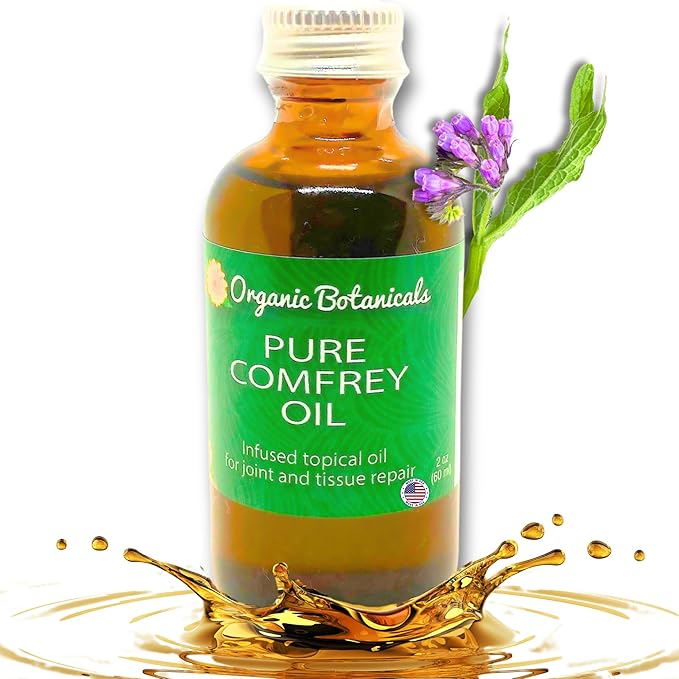 Pure Organic Comfrey Leaf Infused Oil - Skin Care for Joints, Back, Muscles, Fractures, Bruises, and Minor Wounds, Natural Herbal Body Massage Oil, Certified Organic (2 oz)