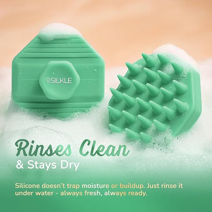 Scalp Massager Shampoo Brush – Silicone Scalp Scrubber for Hair Growth & Dandruff Removal, One-Piece, Non-Slip Handle, Soft Bristles, Wet/Dry Shower Scalp Exfoliator for All Hair Types – Green