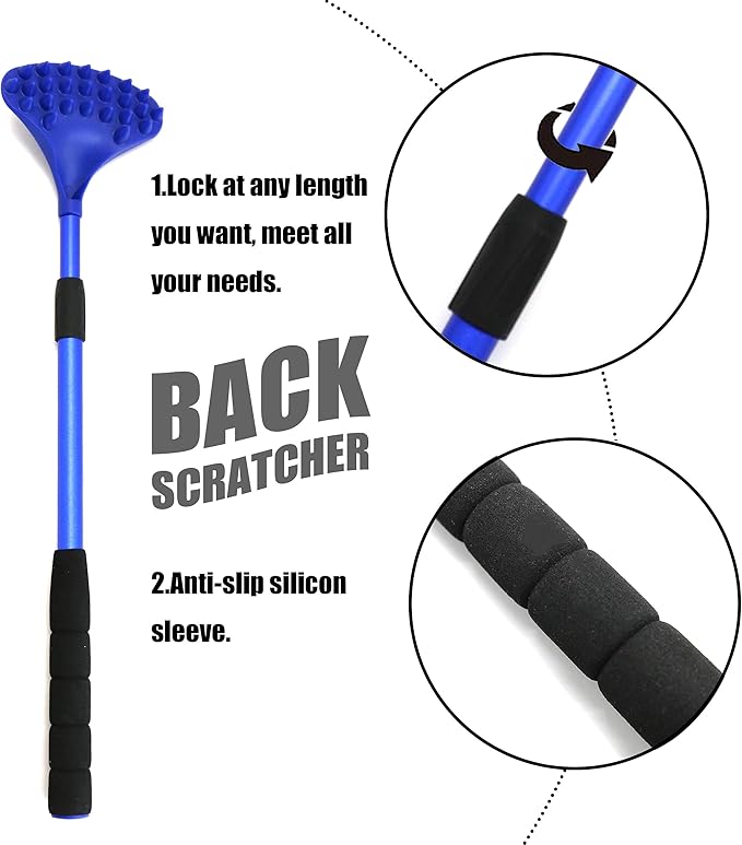 EASACE Back Scratcher for Women Men Extendable with Strong ABS Massage Head, 21inch Body Scratcher for Adults - Pets Compact - Retractable（Blue）