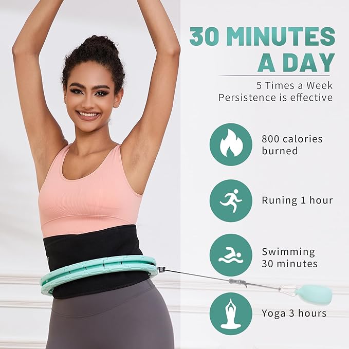 Weighted Fit Hoop Plus Size with Extra Sweat Belt for Adult Weight Loss, 32 Detachable Links Smart Fitness Hoop, Fitness and Massage 2 in 1, Great for Adults and Beginners