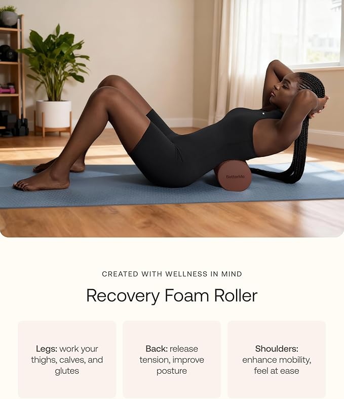 BetterMe Foam Roller for Muscle Recovery – High Density Exercise Roller for Back &Legs – Deep Tissue Massage Roller for Tension, Relief & Stretching (Subtle Mint)