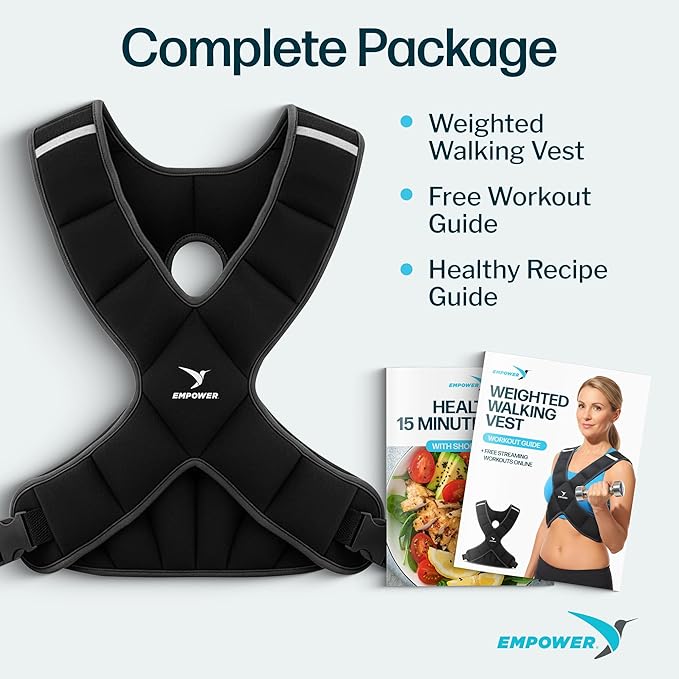 EMPOWER Weighted Vest for Women with Reflective Strips – Fixed 8lbs, Adjustable 4-10lbs (4 in1) or Adjustable10-16lbs (4 in 1), Strengthen Muscles, Boost Bone Health, and Burn More Calories for Workout - Rucking Vest