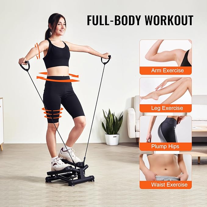 VEVOR Stair Stepper, Mini Stepper for Exercise at Home, Hydraulic Fitness Stepper with Resistance Bands, Full Body Workout Cardio Equipment, Stair Climber