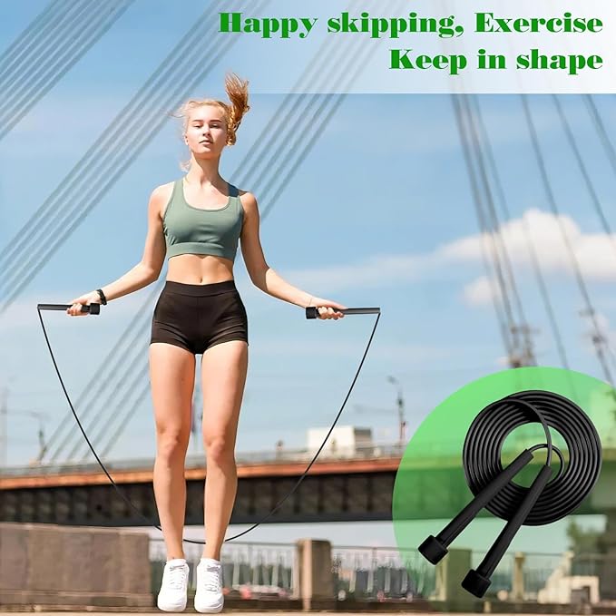10 Pcs Jump Ropes, Adjustable Jumping Ropes with Plastic Handles, Skipping Rope for Fitness Exercise, Lightweight Speed Rope for Kids, Men, Women(Black)