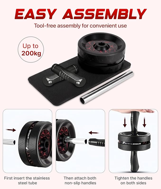 ROMIX Ab Roller Wheel, Wide Ab Wheel Roller with Extra Thick Knee Mat for Home Gym Fitness, Abs Workout Equipment for Abdominal and Core Strength Training for Men and Women, Exercise Wheels for Abs