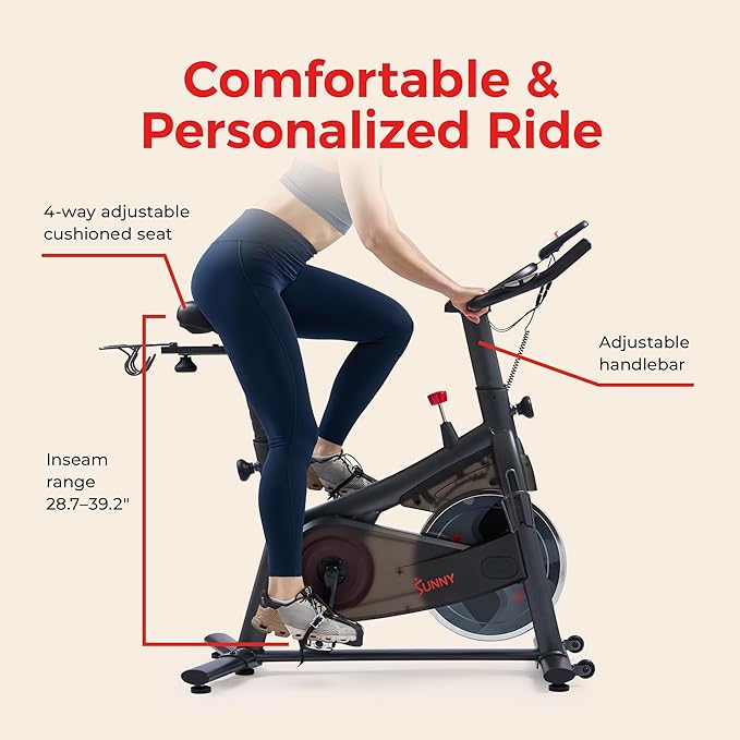 Sunny Health & Fitness Smart Magnetic Cycling Bike with Free SunnyFit App Connection, Stationary Indoor Cardio Exercise Equipment