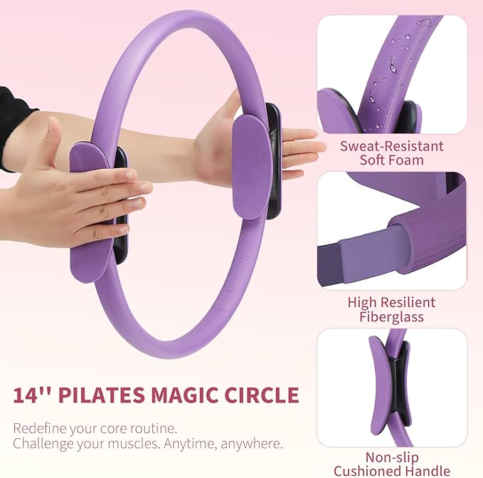 Pilates Ring Set for Women, Home Workout Pilates Equipment with Resistance Bands, 14'' Magic Circle, Mini Ball, Pilates Starter Kit for Strength