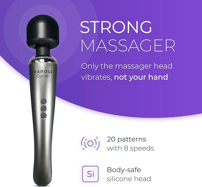 Yarosi Cordless Curve Therapeutic Device - 8 Powerful Speeds and 20 Patterns - for Deep Muscle Aches and Sports Tissue Recovery - Rechargeable - Travel Friendly - Silver