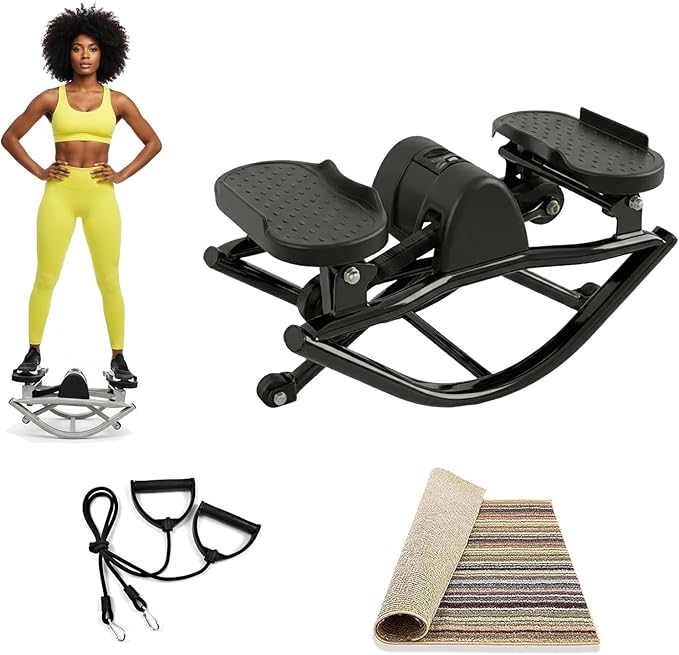 Rock Stepper Side to Side, Lateral Rocking Fitness Stepper Machine with Resistance Bands & Anti-Slip Mat, Low-Impact Mini Steppers for Exercise at Home, 300 LBS Capacity Full Body Cardio Workout