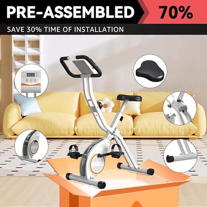 Lightweight 33LB Foldable Exercise Bike for Small Apartments, Stationary Bikes for Home Workout, Indoor Portable Cycling Bike with 16-Level Magnetic Resistance, 260LBS Capacity, 5.5 LBS Flywheel