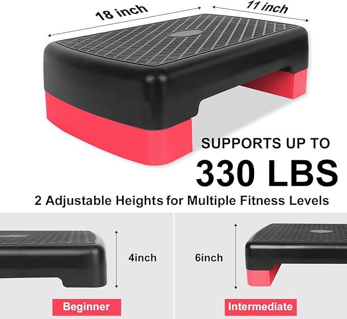 Exercise Workout Aerobic Step Platform Trainer, 18" Aerobic Stepper with 4"-6" Adjustable Height Risers