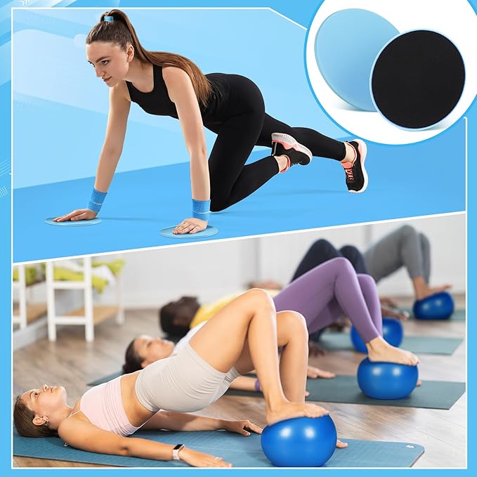 Poen 18 Pcs Home Pilates Ball and Ring Circle Set Yoga Fitness Essentials Kit with 5 Resistance Band Stretching Strap Non Slip Sock Ball Core Slider Wristband Headband Gym Bag for Women