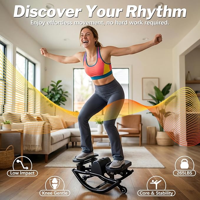 Rocking Stepper for Exercise at Home, 3D Motion Stair Stepper with Resistance Bands & Balance Board, Low-Impact Full Body Workout Equipment, Stable Structure Exercise Equipment[New Vision]