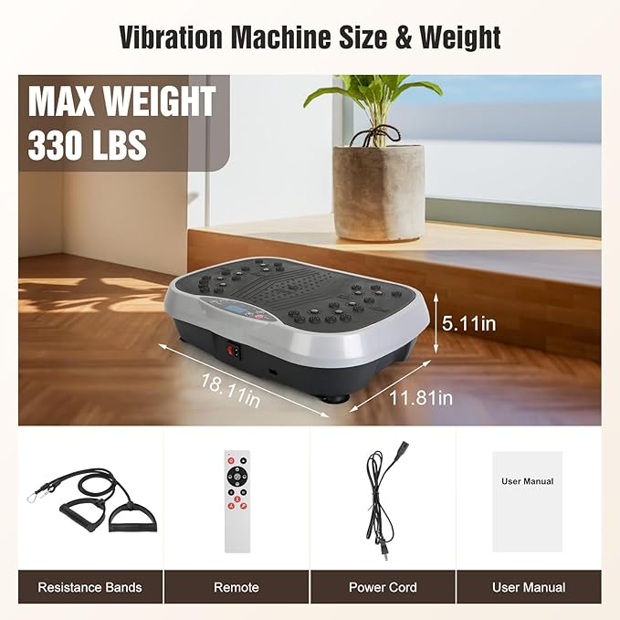 Vibration Plate Exercise Machine with 2 Resistant Bands,Whole Body Workout Vibration Platform,3 Modes Home Fitness Training Equipment for Weight Loss Fat Burner