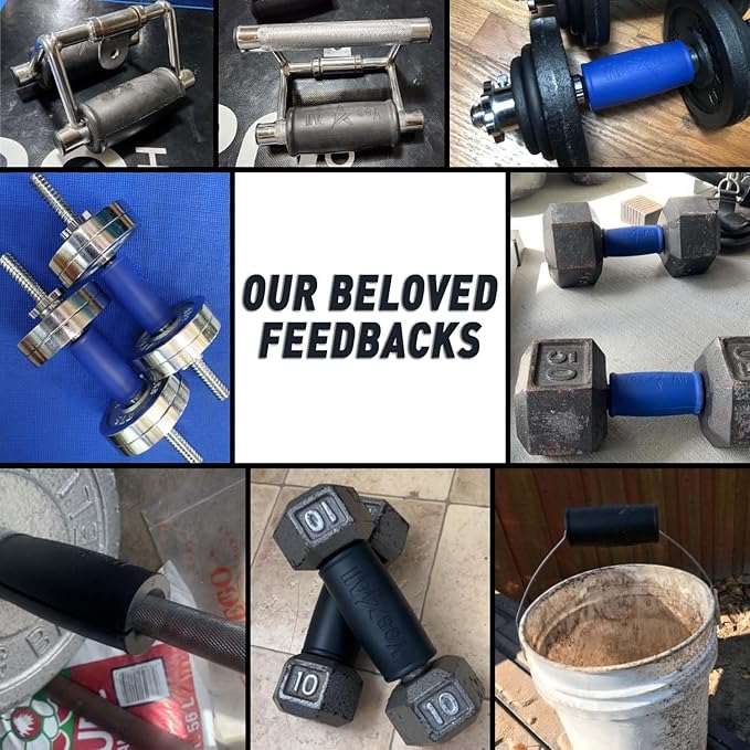 Yes4All Thick Dumbbell Handles Grips, Firm Rubber Barbell Grips, Great for Increasing Forearm Strength, Weightlifting, Muscle Building, Cable Attachments