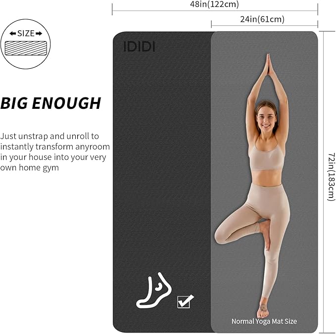 Large Yoga Mat (6'x 4') - Extra Long and Wide Workout Mat for Men and Women,Non-Slip POE 0.32''/0.4'' Thick Fitness Mat, Eco-Friendly, Thick Wide Exercise Mat for Home Workouts,Ideal for Yoga and Pilates.
