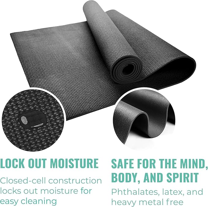 12-Pack Classic Yoga Mat With Carrying Strap, 68" x 24" Non Slip Exercise Mat, 4mm Thick Gym Mat, Bulk Non Toxic Yoga Mats for Home Workout, Schools, Classroom, and Studios