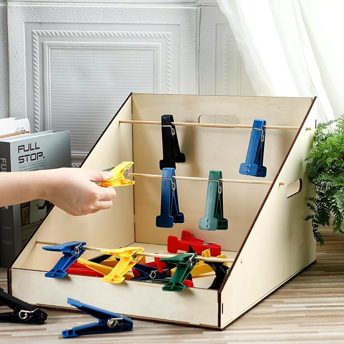 Poen 25 Pcs Graded Pinch Pin Exerciser, Finger Exerciser Hand Exercise Equipment with Wooden Storage Stand Occupational Trainer Tools Pinch Hand Clips for Conditioning Grip Strength Trainer