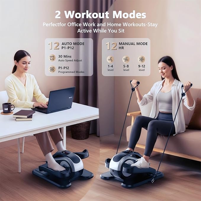 Under Desk Elliptical Machine,Electric Leg Exerciser for Seniors,12 Adjustable Speeds&12 Modes with Remote Control,Elastic Rope,Manual&Auto Mode for Home Office