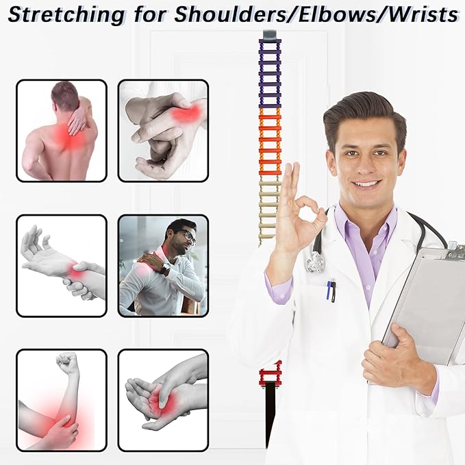 Portable Over-The-Door Shoulder Finger Ladder, Shoulder Pain Relief Wooden Finger Ladder for Hand Therapy and Joint Rehabilitation (Colorful 02)