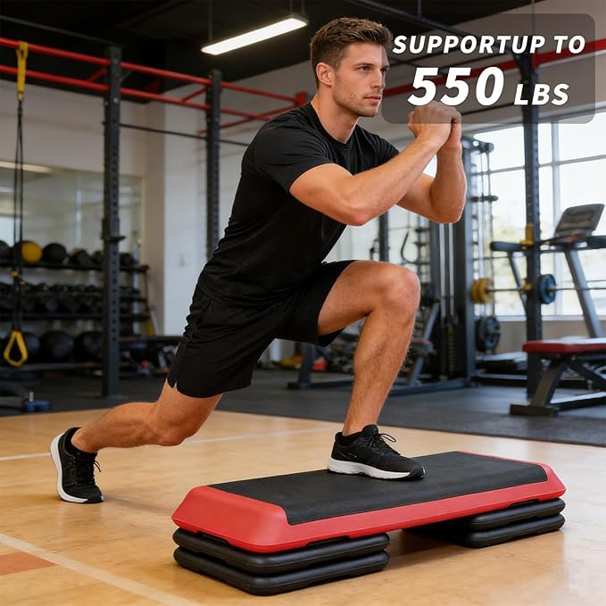 43'' Aerobic Stepper, 4-6-8in Height-Adjustable Exercise Workout Step Platform with 4 Detachable Risers for Home Gym Workout & Training