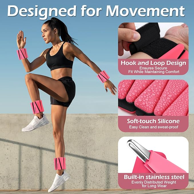 Wrist Ankle Weights for Women & Men, 2lbs/4lbs Adjustable Weighted Bangles to Boost Calorie Burn & Strength, Arm & Leg Weights for Pilates, Yoga, Walking, Barre, Gym & Home Workout