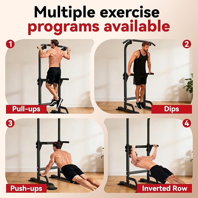 Power Tower Pull Up Dip Station Foldable, Pull Up Bar Station Adjustable, Multi-Function Home Gym, Strength Training Fitness Equipment, Triangular Design, for Home Outdoor
