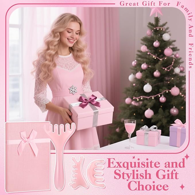 3Pcs Scalp Massage Tool for Head Massager Tool Pink Resin Gua Sha Comb for Relaxation Christmas,Stocking Stuffs