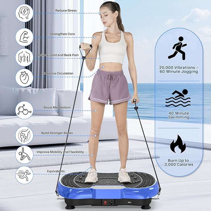 Bigzzia Vibration Plate Exercise Machine for Weight Loss – 100-Speed Platform with Remote & Resistance Bands, 450 lbs Capacity – Quiet Full Body Workout for Lymphatic Drainage at Home