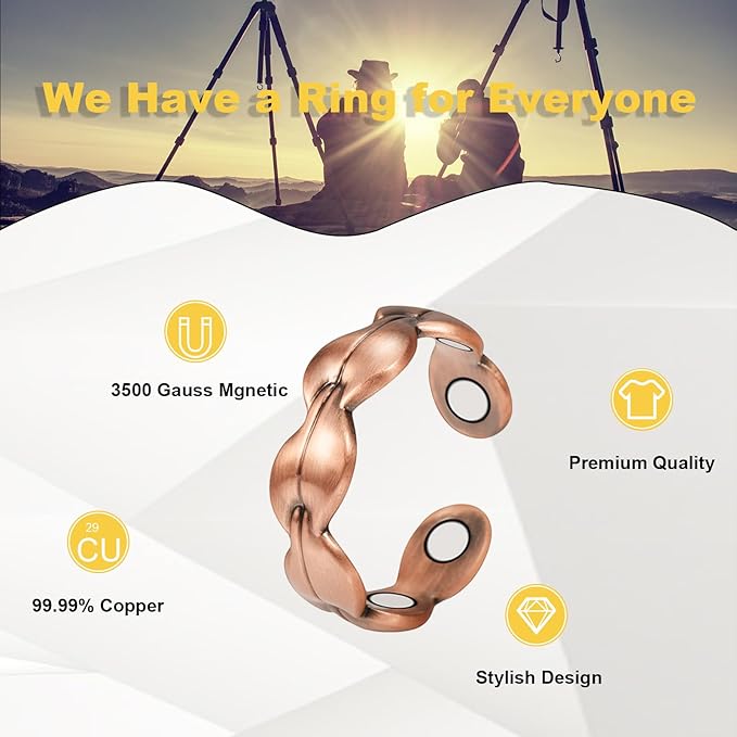Copper Rings for Women, 99% Pure Copper Adjustable Set Magnetic Therapy Ring, Fashion Jewelry Gifts (2Pcs 0938)